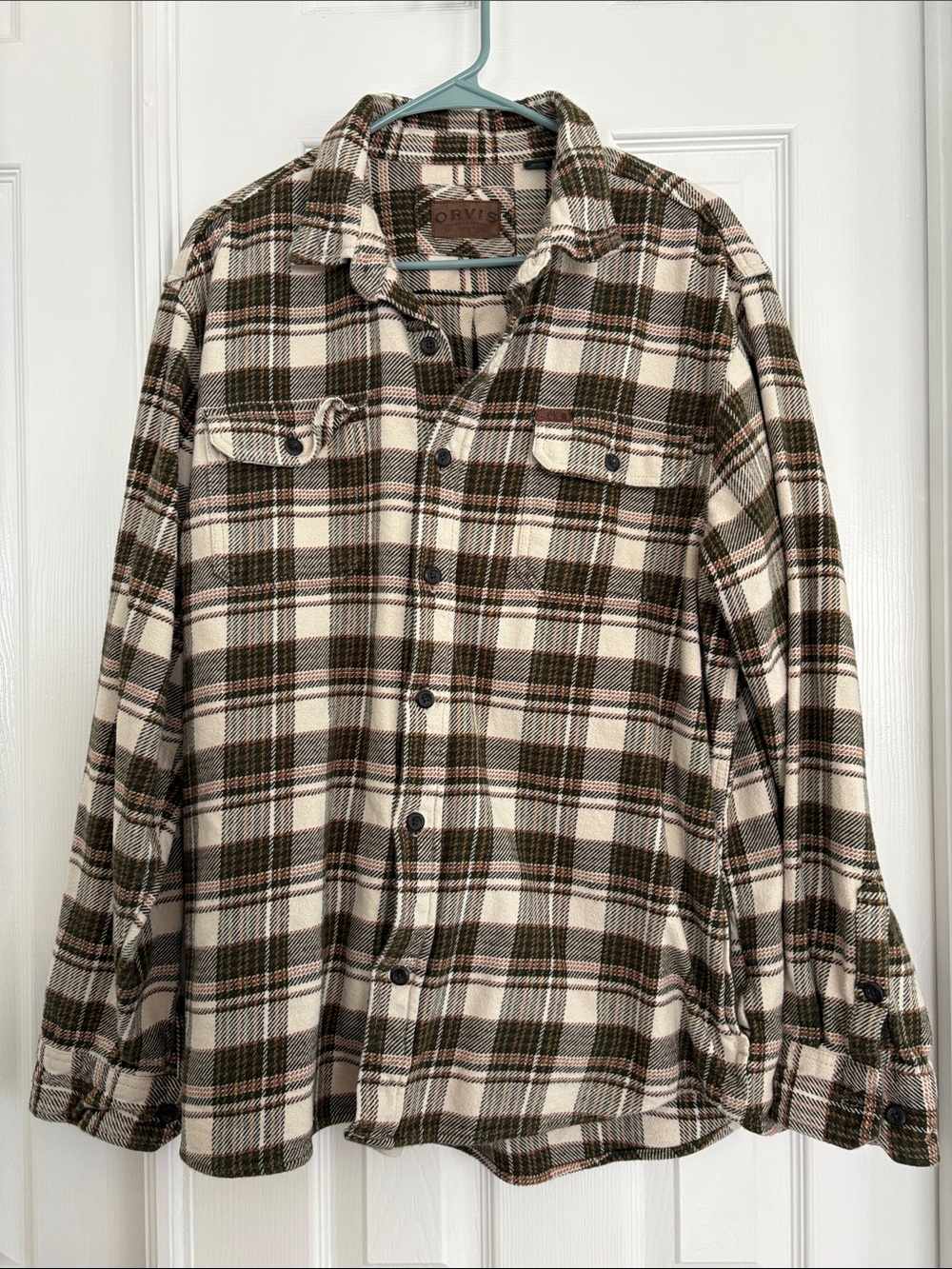 Orvis Men’s Plaid button down heavyweight flannel Jacket front pockets Size XL